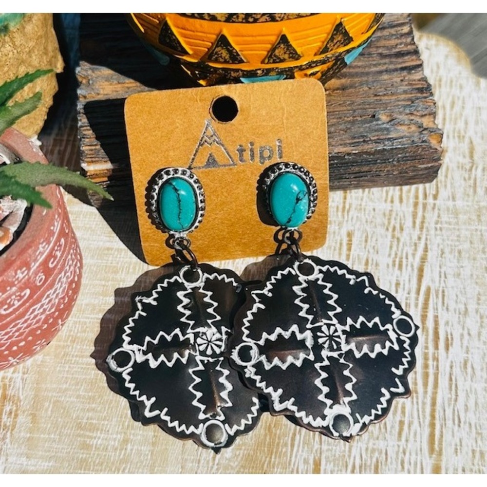 Tipi Southwestern Turquoise Dangle Earrings Western Aztec Tribal Jewelry